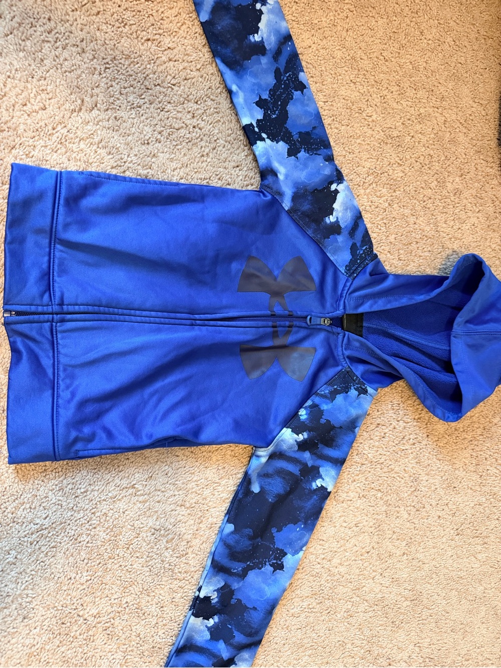 Kids Blue Hooded Jacket with Camouflage Sleeves